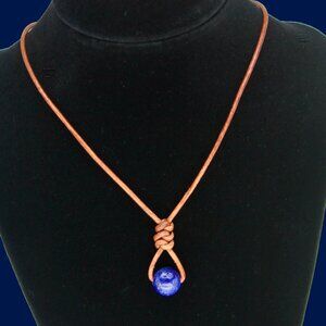 Blue Lapis Lazuli Gemstone on Quality Hand Knotted Soft Brown Leather Necklace